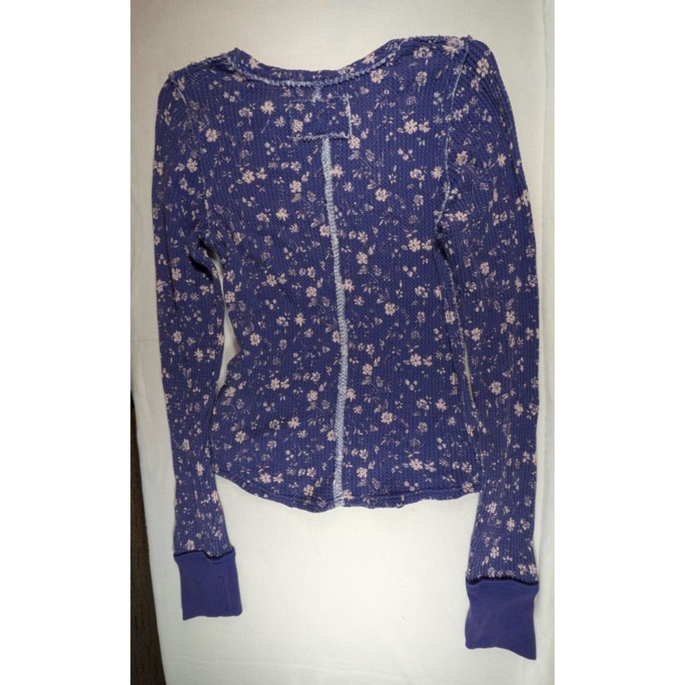 Women's Free People Blue Floral Long Sleeve Tee L - Picture 7 of 9